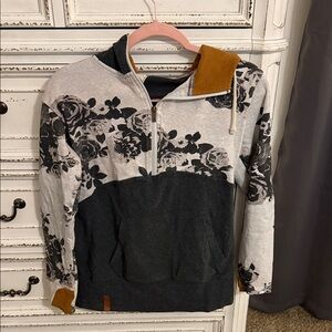 Floral Gray and Black Women's Hoodie